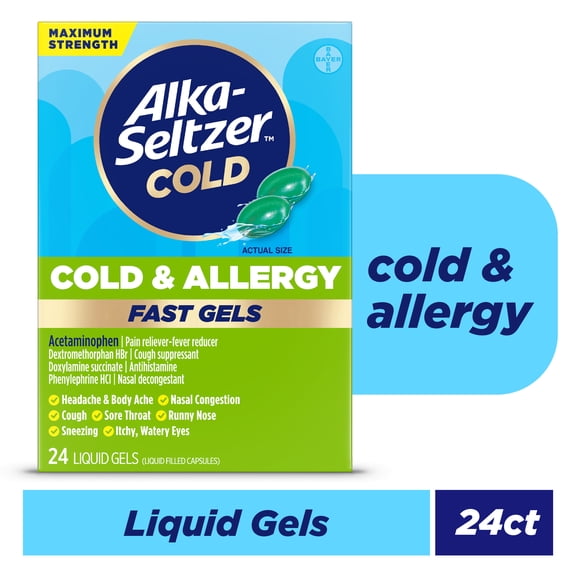 Alka-Seltzer Cold, Cold & Allergy Max Strength Fast Gels, 24
