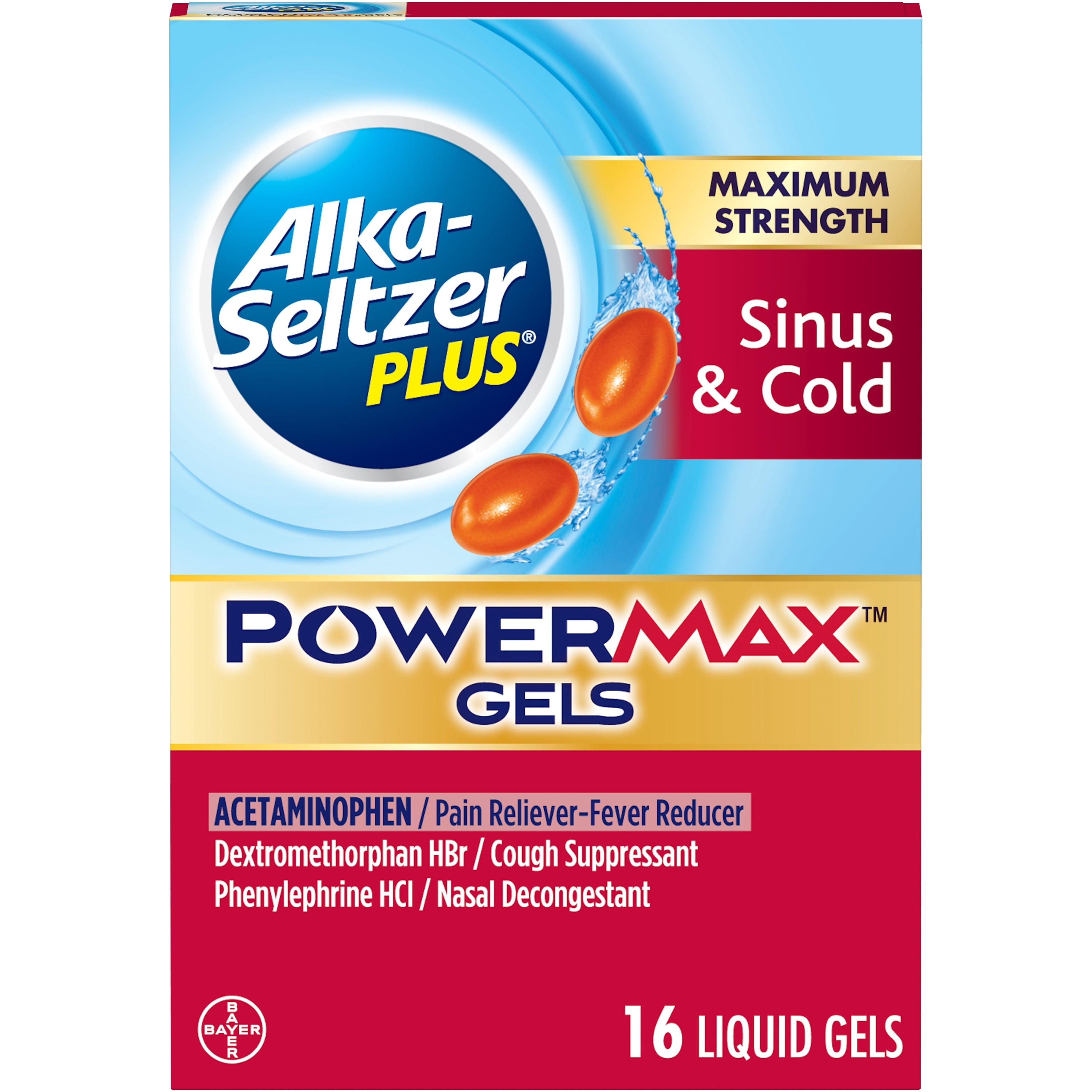 Alka-Seltzer Plus Powermax Sinus & Cold Medicine, Liquid Gels, 16 Count