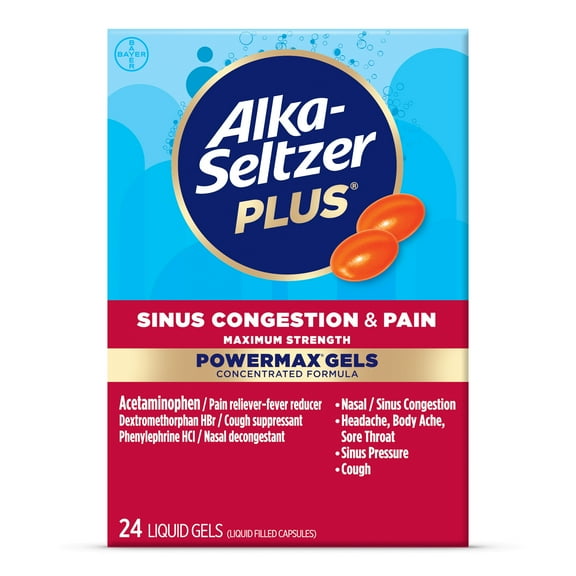 Alka-Seltzer Plus Powermax Sinus & Cold Medicine, Liquid Gels, 24 Count