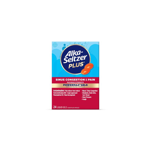 AlkaSeltzer Plus Powermax Sinus & Cold Medicine, Liquid Gels, 24 Count