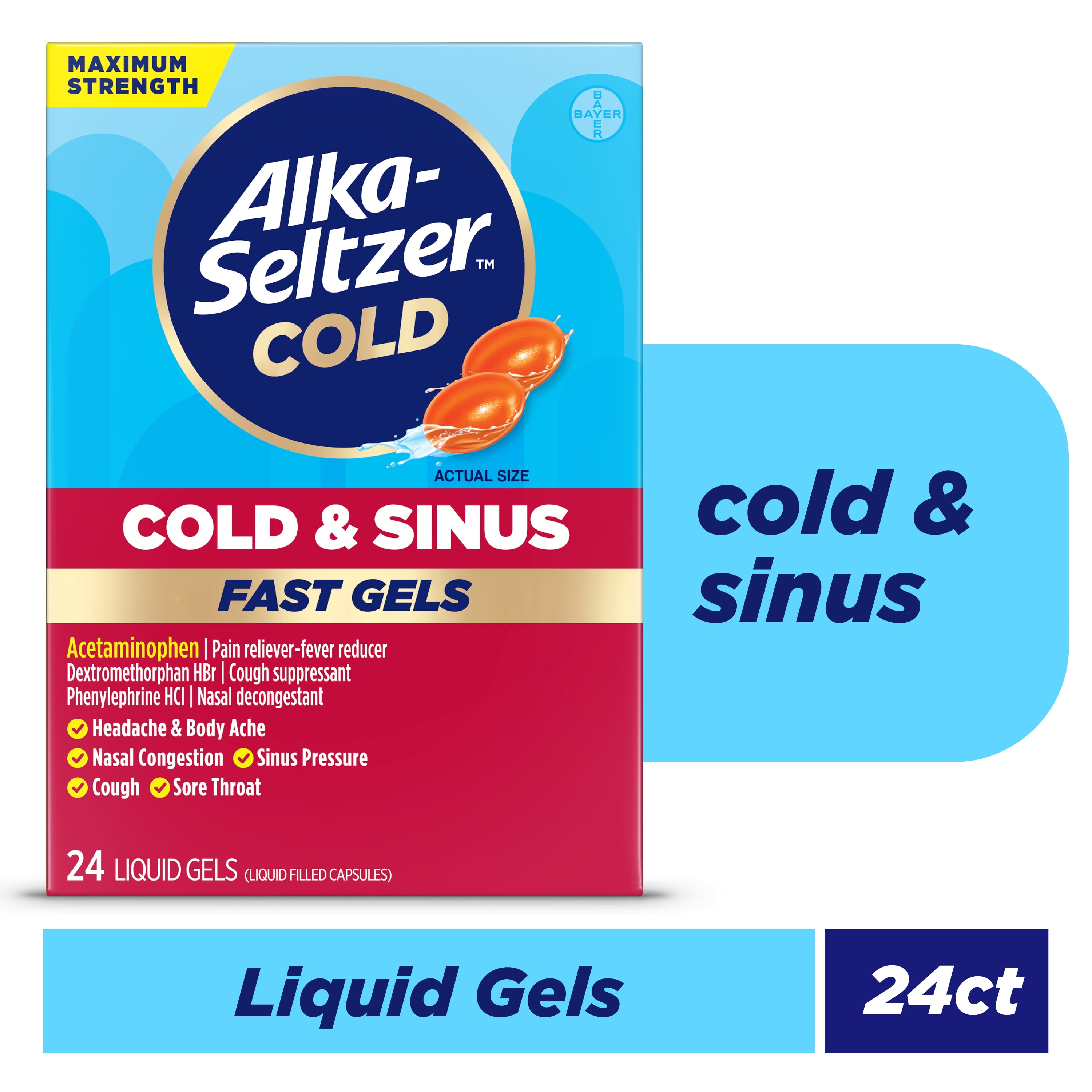 Alka-Seltzer Cold, Cold & Sinus Max Strength Fast Gels, 24