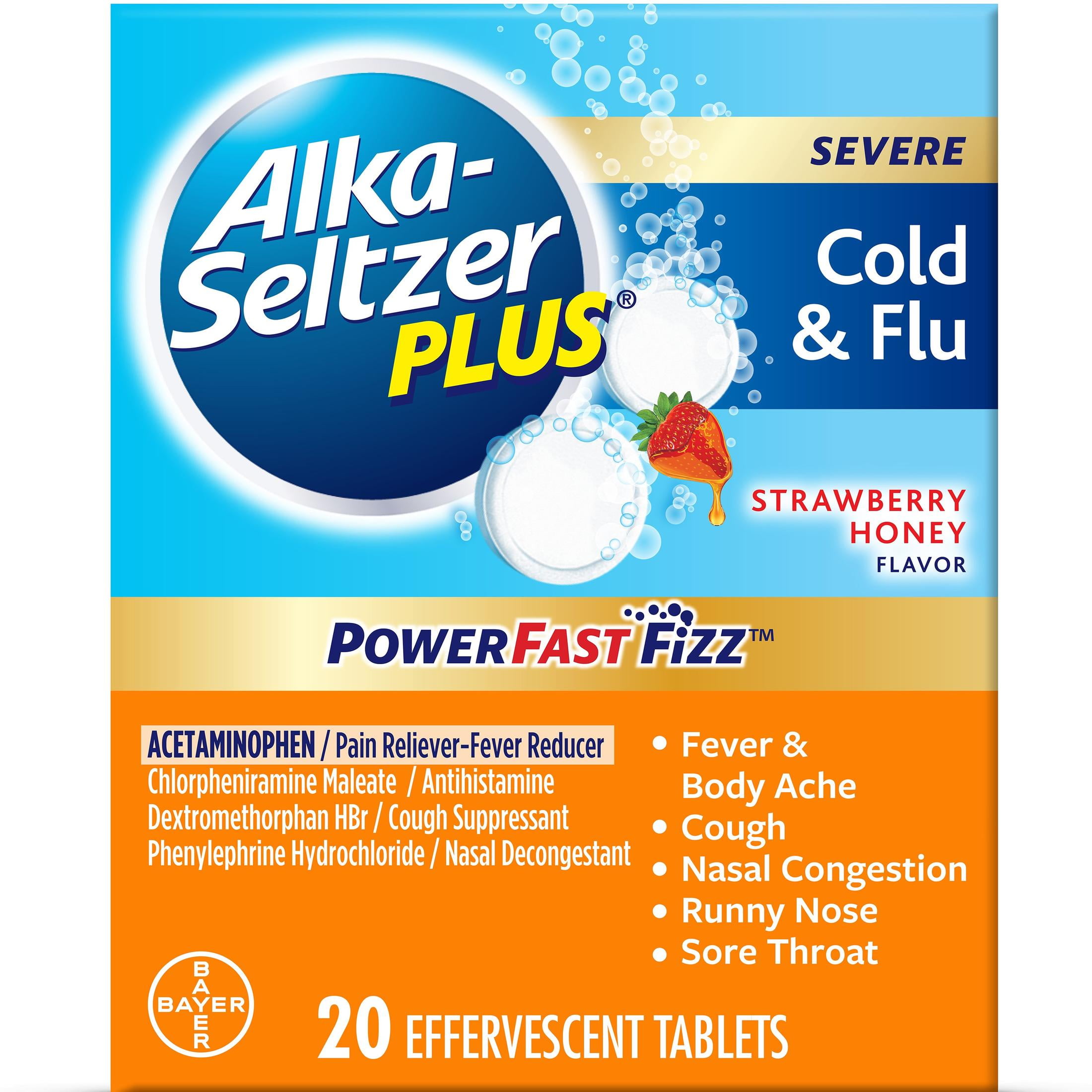 AlkaSeltzer Plus Severe Cold & Flu PowerFast Fizz Strawberry Honey