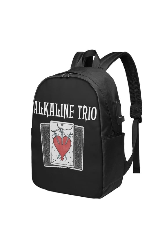 Alkaline Trio Tarot Backpack Fashion Travel Backpack Laptop Backpack 17 Inch External Usb Interface Headphone Line Interface