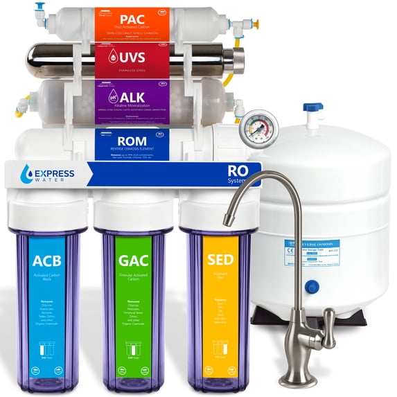 Alkaline Ultraviolet Reverse Osmosis Filtration System – Clear + Gauge – 100 GDP