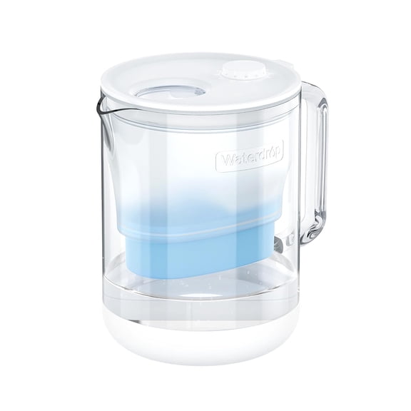 [Alkaline] Waterdrop Glass Alkaline Water Filter Pitcher with 1 Filter, Enhances Alkaline Water, Eco-Friendly, 7-Cup, for Home and Office, Reduces PFOA/PFOS, Chlorine, Cadmium, Copper, Mercury, Clear