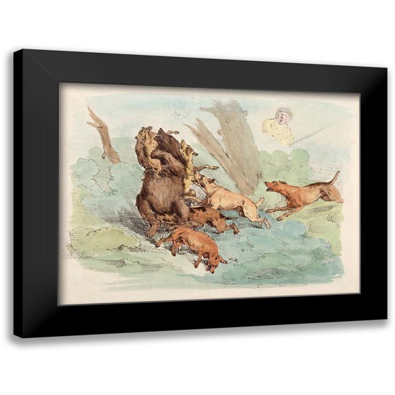Alken, Henry Thomas 24x19 Black Modern Framed Museum Art Print Titled - Hunting Dogs Attacking A Bear, 1817