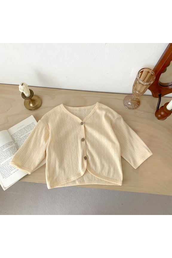 0-24M Toddler Baby Girls Crotchet Button Down Cardigan Infant Girls Lightweight Cotton Knit Sweater Little Kids Spring Summer Cover Up V Neck Dress Shrug