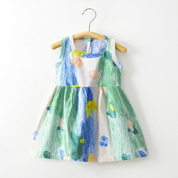 Alkepwun 1-10Y Toddler Baby Girl Summer Dress Kids Floral Casual Dress Beach Vacation Sleeveless Hawaiian Sundress Cotton Dress