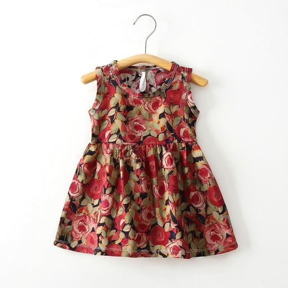 Alkepwun 1-10Y Toddler Baby Girl Summer Dress Kids Floral Casual Dress Beach Vacation Sleeveless Hawaiian Sundress Cotton Dress