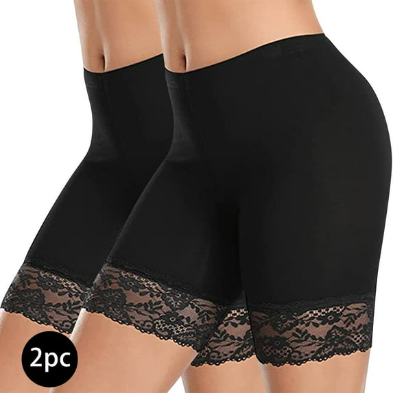 Alkepwun 2 Pack Boy Shorts Underwear for Women Stretchy Lace Biker Shorts Women Slip on Undershorts Mid Waist Boyshorts Panties