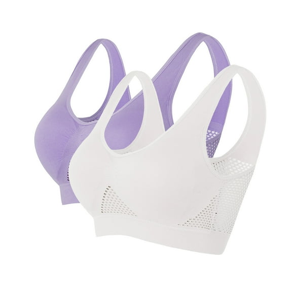 Alkepwun 2 Pack Sports Bras for Women Breathable Cool Liftup Air Bras Plus Size Comfortable Wireless Yoga Bra With Removable Pads