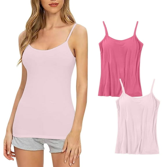 Alkepwun 2PC Womens Camisoles Summer Adjustable Spaghetti Strap Tank Top Girls Undershirts Soft Modal Cami Tops with Built in Bra
