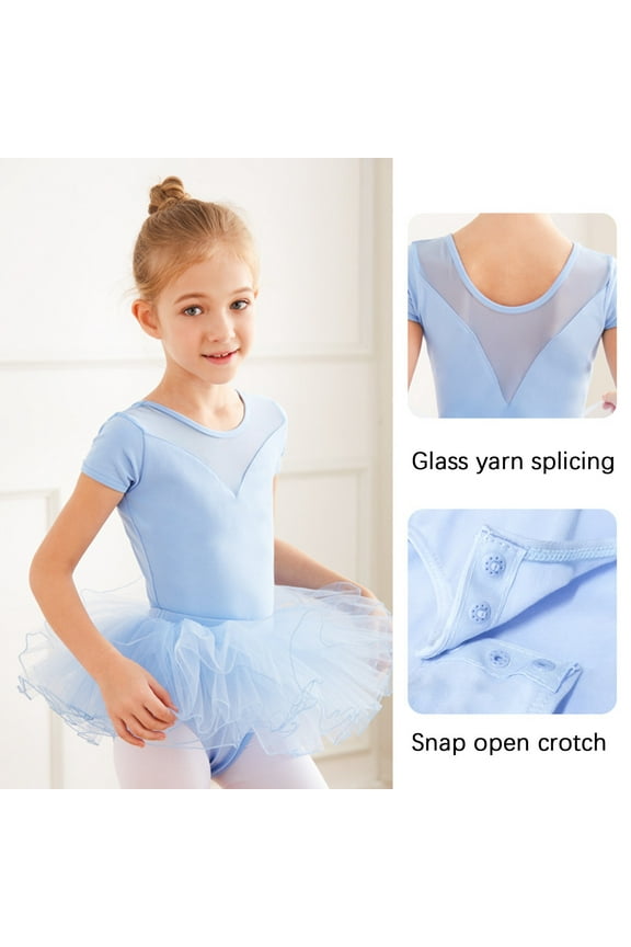 3-15Y Kids Girls Ballet Leotards with Tutu Skirt Skirt 2 Piece Set Toddler Dance Outfit for Little to Big Girls on Clearance