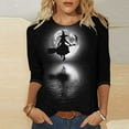 thumbnail image 1 of Alkepwun 3/4 Sleeve Length Tops Halloween Shirts for Women Halloween Witch Cat Pumpkin Print T-Shirt Funny Scary Movies Shirts Spooky Graphic Tees Novelty Party Shirt, 1 of 5