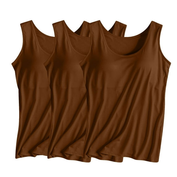 Alkepwun 3 Pack Womens Tank Tops Modal Cotton Camisole Slim Fitted Scoop Neck Undershirt Pajama Top Padded Basic Sleeveless Layering Shirts for Yoga Workout Sleeping Traveling