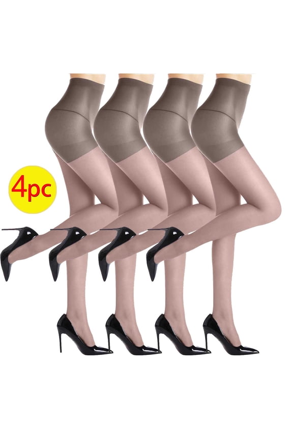 4 Pairs Sheer Tights for Women, Ultra-Thin Mesh Pantyhose Control Top High Waist Footed Stockings