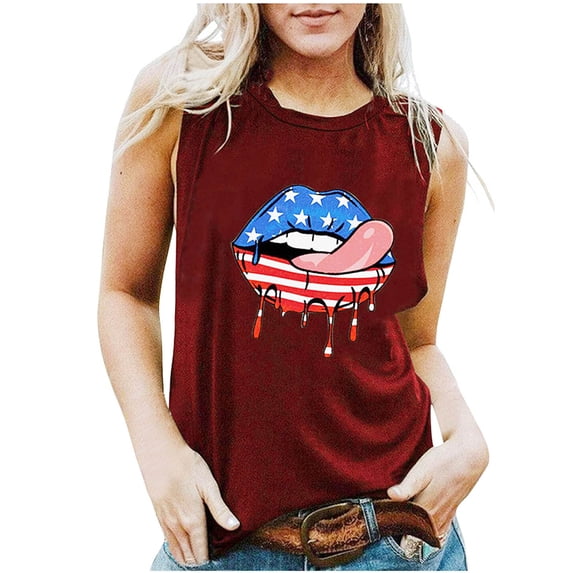 Alkepwun American Flag Sleeveless Shirts for Women Stars Stripes Graphic Tees 4th of July Patriotic Tank Tops