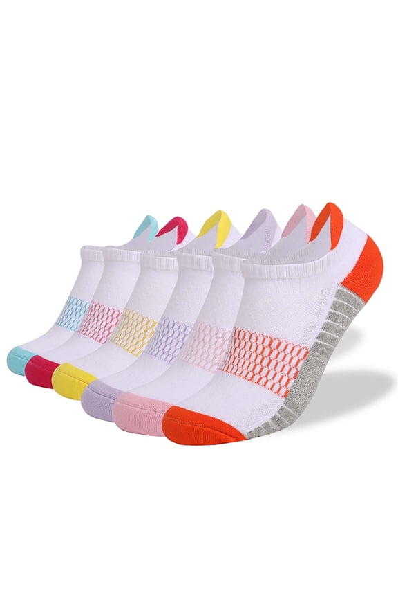 Ankle Socks Unisex Color-Block Breathable Thin Moisture Wicking Sports Running Low Cut 6 Pack Sock Mesh No Show Non Slip Cushioned Athletic Multi Color Socks