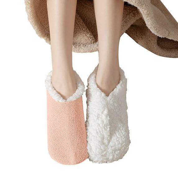 Alkepwun Ankle Socks for Women Solid Color Fleece Thickened Warm Sleep Snow Boots Soft Comfortable Non-Slip Slipper Socks Lightweight Breathable Home Carpet Sock