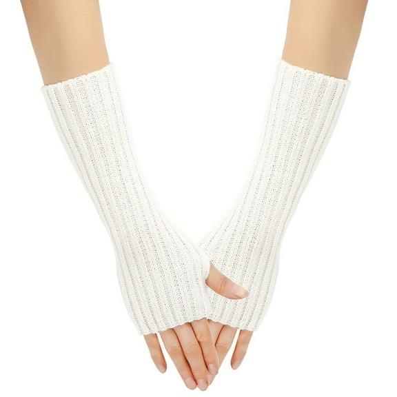 Alkepwun Arm Warmer for Women Winter Long Fingerless Gloves Knit Mitten Gloves Wrist Warmer with Thumb Hole