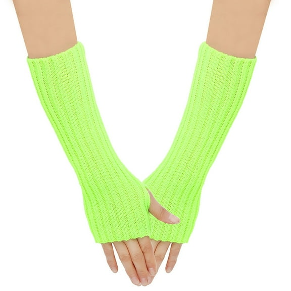 Alkepwun Arm Warmers Women Knit Ribbed Solid Color Fingerless Warm Gloves Unisex Style Thumb Opening Versatile Elbow Length Gloves Comfortable Long Version Windproof Warmth Faux Sleeves