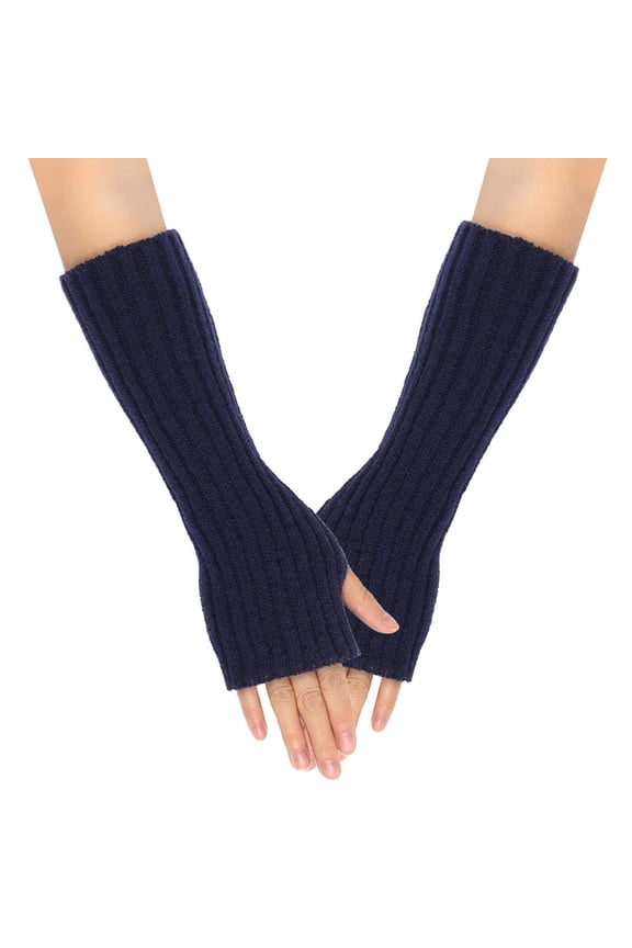 Arm Warmers Women Knit Ribbed Solid Color Fingerless Warm Gloves Unisex Style Thumb Opening Versatile Elbow Length Gloves Comfortable Long Version Windproof Warmth Faux Sleeves