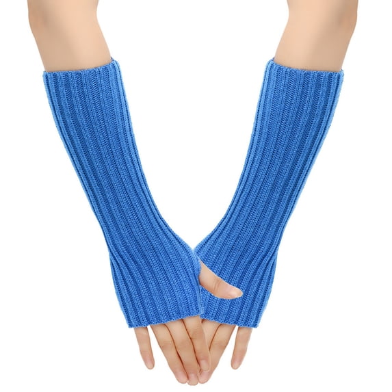 Alkepwun Arm Warmers Women Knit Ribbed Solid Color Fingerless Warm Gloves Unisex Style Thumb Opening Versatile Elbow Length Gloves Comfortable Long Version Windproof Warmth Faux Sleeves
