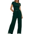 thumbnail image 1 of Alkepwun Athletic Sets for Women 2 Piece Matching Lounge Set Summer Short Sleeve Round-Neck Slim Top Casual Elastic Waistband Drawstring Wide Leg Pants, 1 of 7