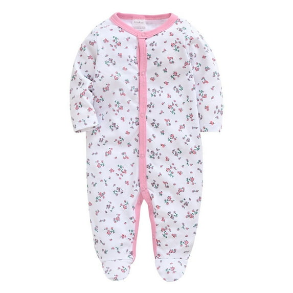 Alkepwun Baby Boys Girls Footed Pajamas Floral One-Piece Sleeper Long Sleeve Jumpsuit Newborn Infant Button Down PJs Soft Cotton for 0-12M