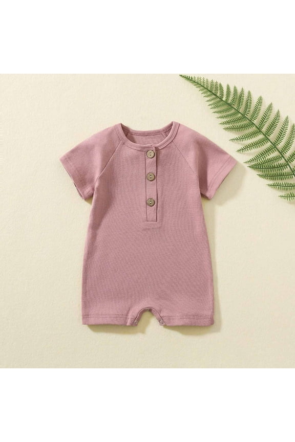 Baby Boys Girls Pajamas, Short Sleeve Footless Rompers, Cotton Button V Neck Shorts Jumpsuit, Infant Crewneck Tshirt Bodysuit , Snap Closure Sleeper for Newborn Baby 0-18M