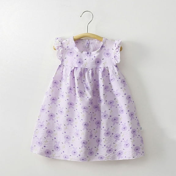 Alkepwun Baby Girl Clothes Toddler Girls Cotton Dresses Summer Ruffle Fly Sleeve Casual Sundress Flower Animal Print Cute Outfit for Kids 6M-10Y
