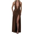 thumbnail image 1 of Alkepwun Backless Dresses for Women Sexy Halter Deep V Neck Maxi Dress Sleeveless High Split Ruched Party Cocktail Dress, 1 of 8
