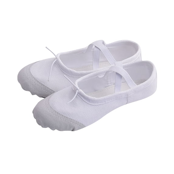 Alkepwun Ballet Shoes for Girls Ages 4-15 Soft-Soled Leather-Toe Lace Up Solid Color Practice Shoe Crossed Elastic Straps Slip Resistance Durability Cozy Breathable Yoga Flats