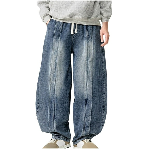 Alkepwun Barrel Jeans Men's Solid Color Wide Leg Baggy Hip Hop Jean Casual Skater Streetwear Long Trousers Irregular Sutures Y2K Vintage Oversized Grunge Denim Pants