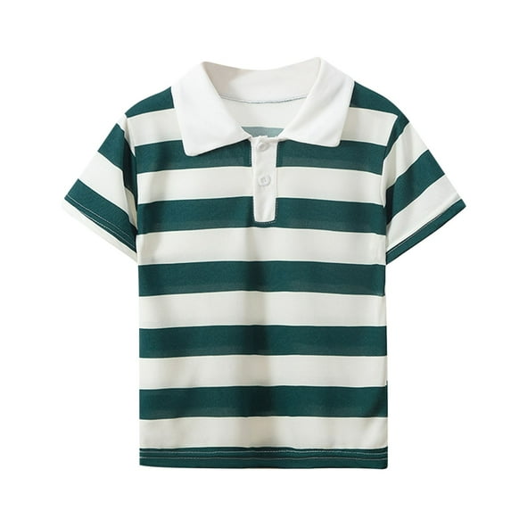 Alkepwun Basic Tops Boys' Striped Print Casual Button Down Short Sleeve Cotton Shirt Lightweight Comfort Breathable Crew Neck Regular Fit Shirts