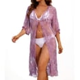 thumbnail image 1 of Alkepwun Beach Cover Ups for Women Sunflower Lace-Embroidered Short-Sleeve Mesh Sheer Tunic Summer Lightweight Breathable Sun-Protective Kimono Long Boho Cardigan, 1 of 6