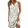 thumbnail image 1 of Alkepwun Beach Dresses for Women Casual Vintage Floral Print Button Down V Neck Sleeveless Boho Mini Dress Summer Loose Breathable A Line Vacation Tank Sundress, 1 of 8