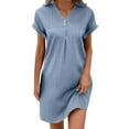 thumbnail image 1 of Alkepwun Beach Dresses for Women V Neck Short Sleeve Solid Cotton Linen Pullover Comfortable Casual Button Mini Sundresses Summer Lightweight Breathable Party Evening Daily Dress, 1 of 8