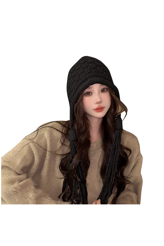 Beanie for Women Thickened Winter Windproof Hand Knit Hat Peruvian Cover Ears Hat Winter Outdoor Warmth Snow Hat with Cute Tassels