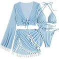 thumbnail image 1 of Alkepwun Bikini Sets for Women Sexy Lightweight 4 Piece Beach Swimsuit Halter Padded Triangle Bikini Set and Solid Tie Front Long Sleeves Fringe Wrap Coverup and Slit Hem Mini Skirt, 1 of 5