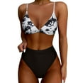 thumbnail image 1 of Alkepwun Bikini Sets Women's Solid Color Sexy Triangle Bathing Suit Adjustable Thin-Strap Padded Bandeau Top and High-Waisted Tummy-Control Triangle Bottom, 1 of 7