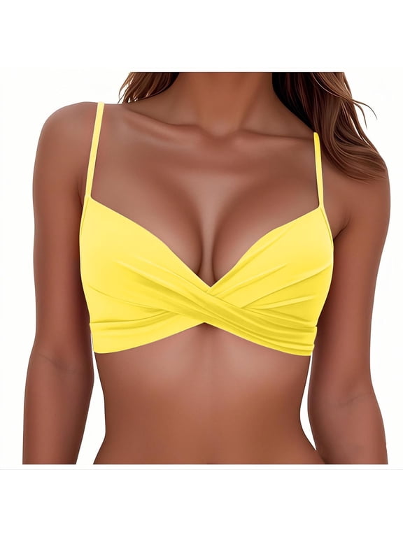 Bikini Tops for WomenSexy V Neck Twist Front Swimsuit Top Push Up Padded Bathing Suit Top Only