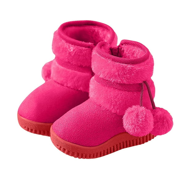 Alkepwun Boots for Girls Cute Pom-Pom Decorated Solid Color Fleece Lined Zipper Suede Short Boot Thick Sole Slip Resistant Thickened Warm Windproof Ski Cotton Shoes
