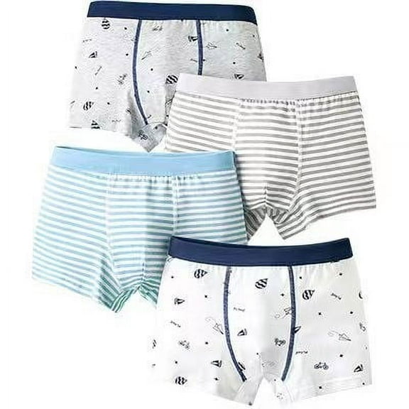 Alkepwun Boys Underwear 4Pce Cotton Cartoon Striped Print Underwear Comfortable Breathable Moisture-Wicking Full Coverage Underwear Children's Training Pants