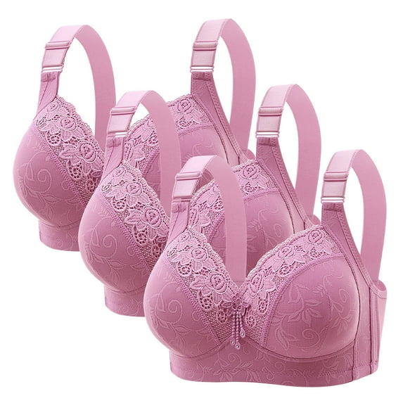 Alkepwun Bras for Women Full Coverage Sexy Floral Lace Plus Size Wire Free Push Up Bra Soft Comfort Adjustable Straps Side Boob Control Underwear 3PC