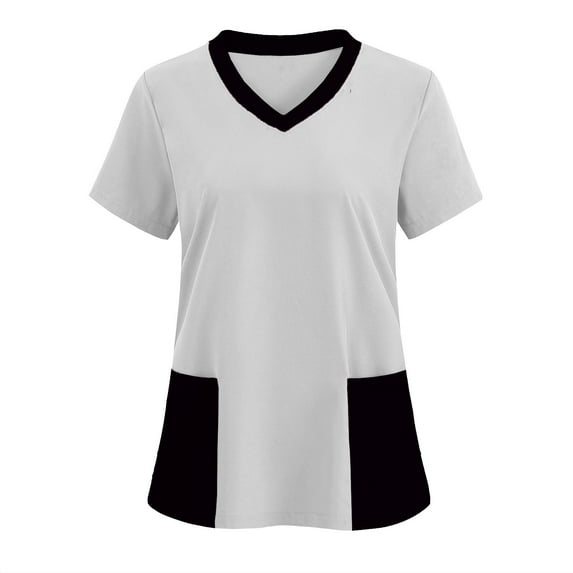 Alkepwun Breast Cancer Awareness Scrub Tops for Women V-Neck Short Sleeve Nurse Working Uniforms with Pockets