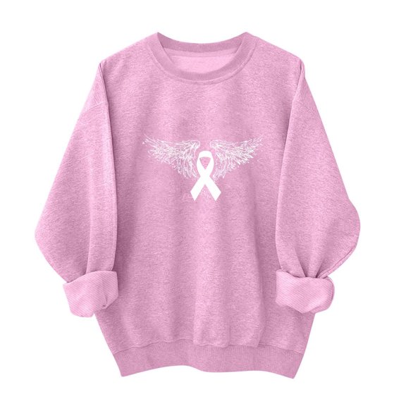 Alkepwun Breast Cancer Awareness Sweatshirt Women Ribbon heart Graphic Shirt Casual Long Sleeve Pullover Blouse