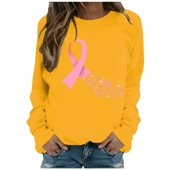 Alkepwun Breast Cancer Awareness Sweatshirts for Women Long Sleeve Survivor Shirt Pink Ribbon Graphic Support Tops