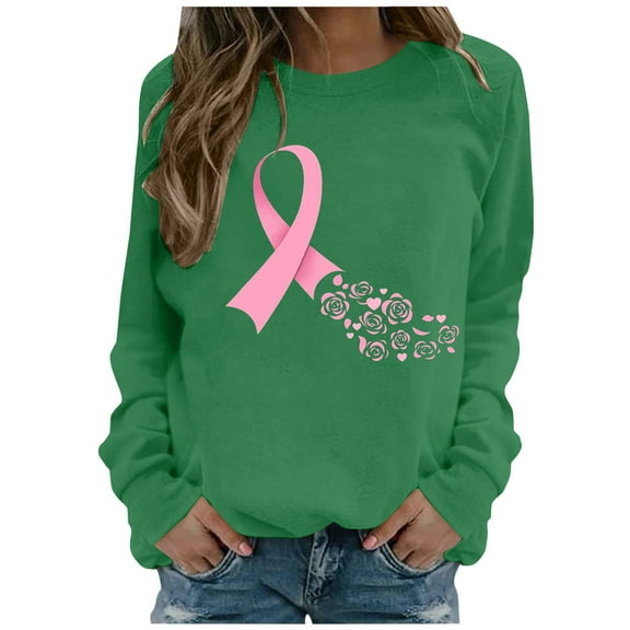 Alkepwun Breast Cancer Awareness Sweatshirts for Women Long Sleeve Survivor Shirt Pink Ribbon Graphic Support Tops