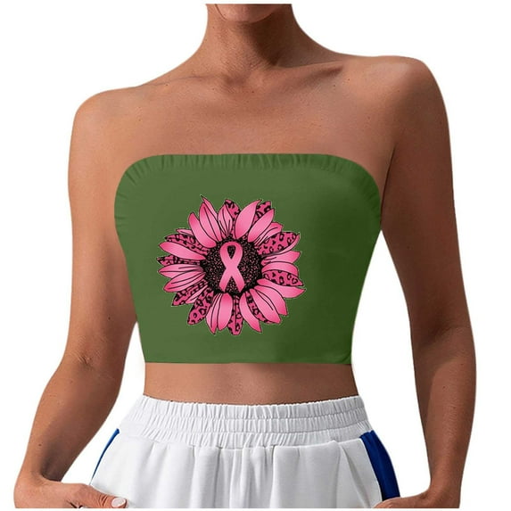 Alkepwun Breast Cancer Awareness Women's Strapless Bandeau Seamless Bra Non-Padded Wireless Tube Top